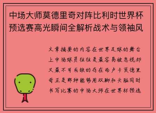 中场大师莫德里奇对阵比利时世界杯预选赛高光瞬间全解析战术与领袖风采