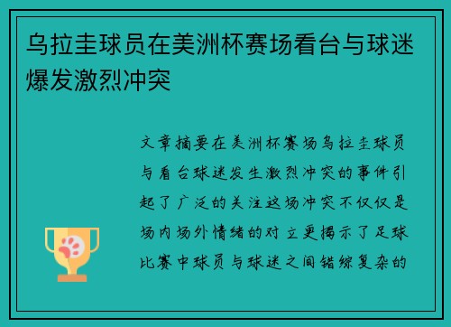 乌拉圭球员在美洲杯赛场看台与球迷爆发激烈冲突